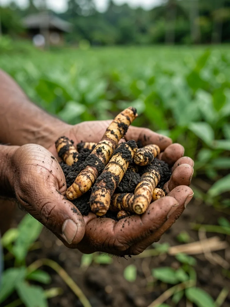 Freshly harvested botanical ingredients in soil