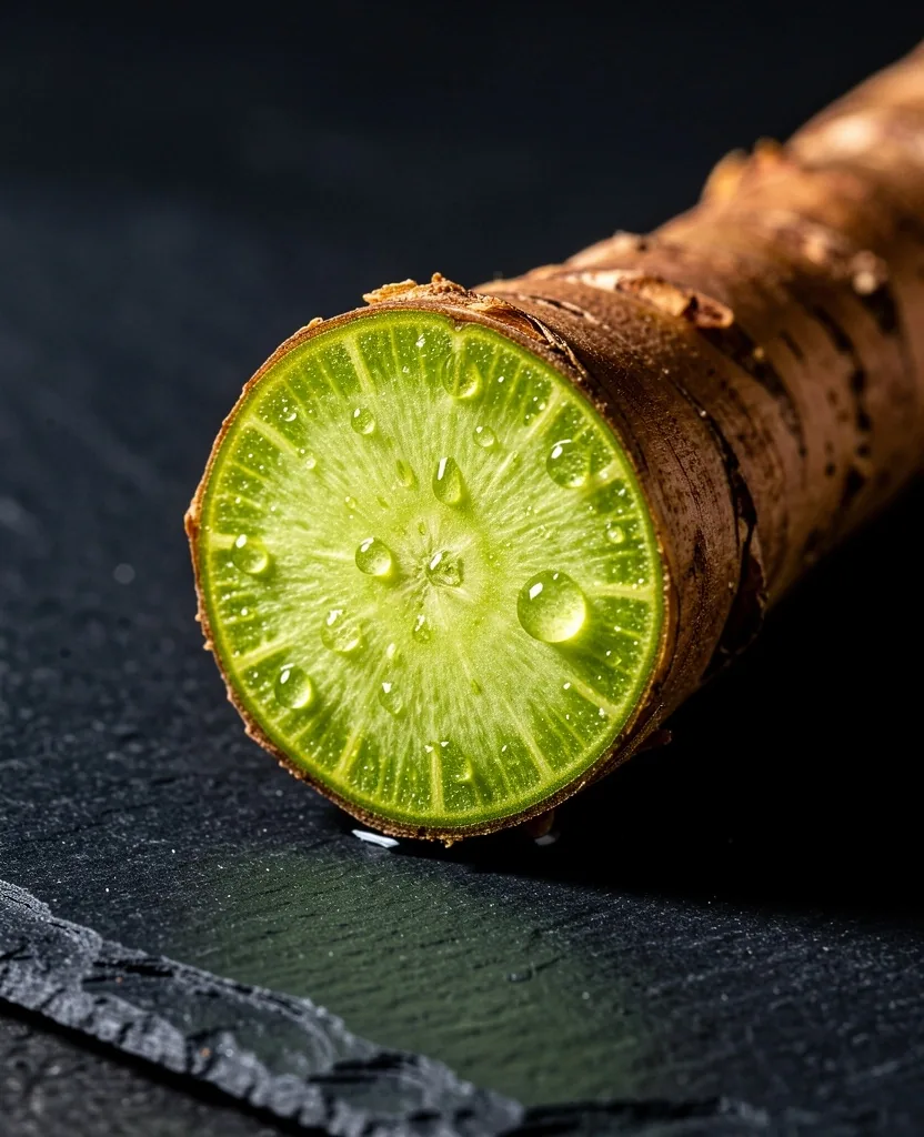 Botanical root cross-section showing green interior